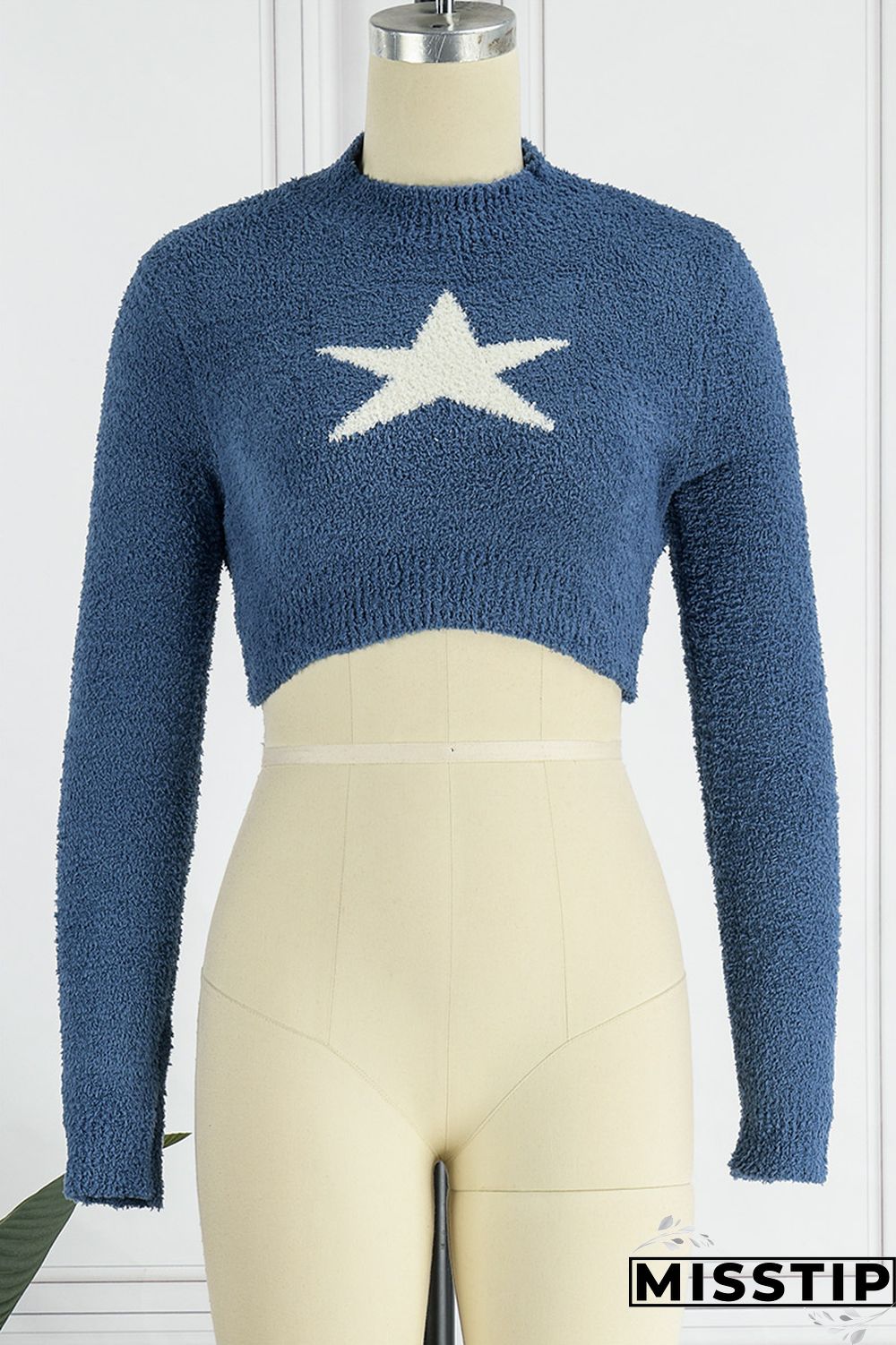 Blue Casual The stars Patchwork O Neck Tops