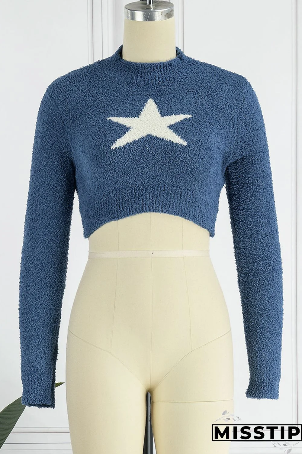 Blue Casual The stars Patchwork O Neck Tops