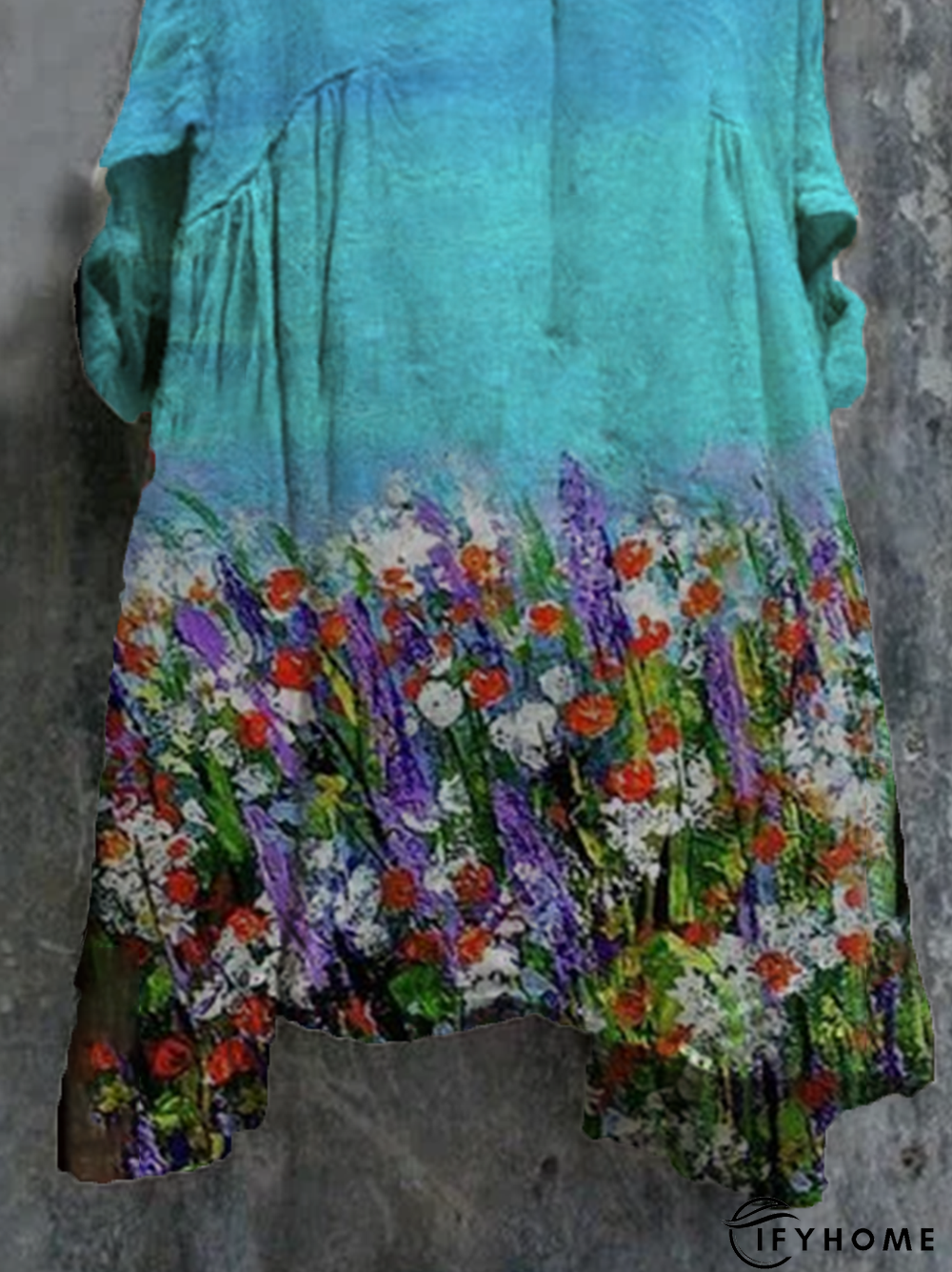 Plus Size Vintage Holiday Boho Shift 3/4 Sleeve V Neck Floral Weaving Dress | IFYHOME