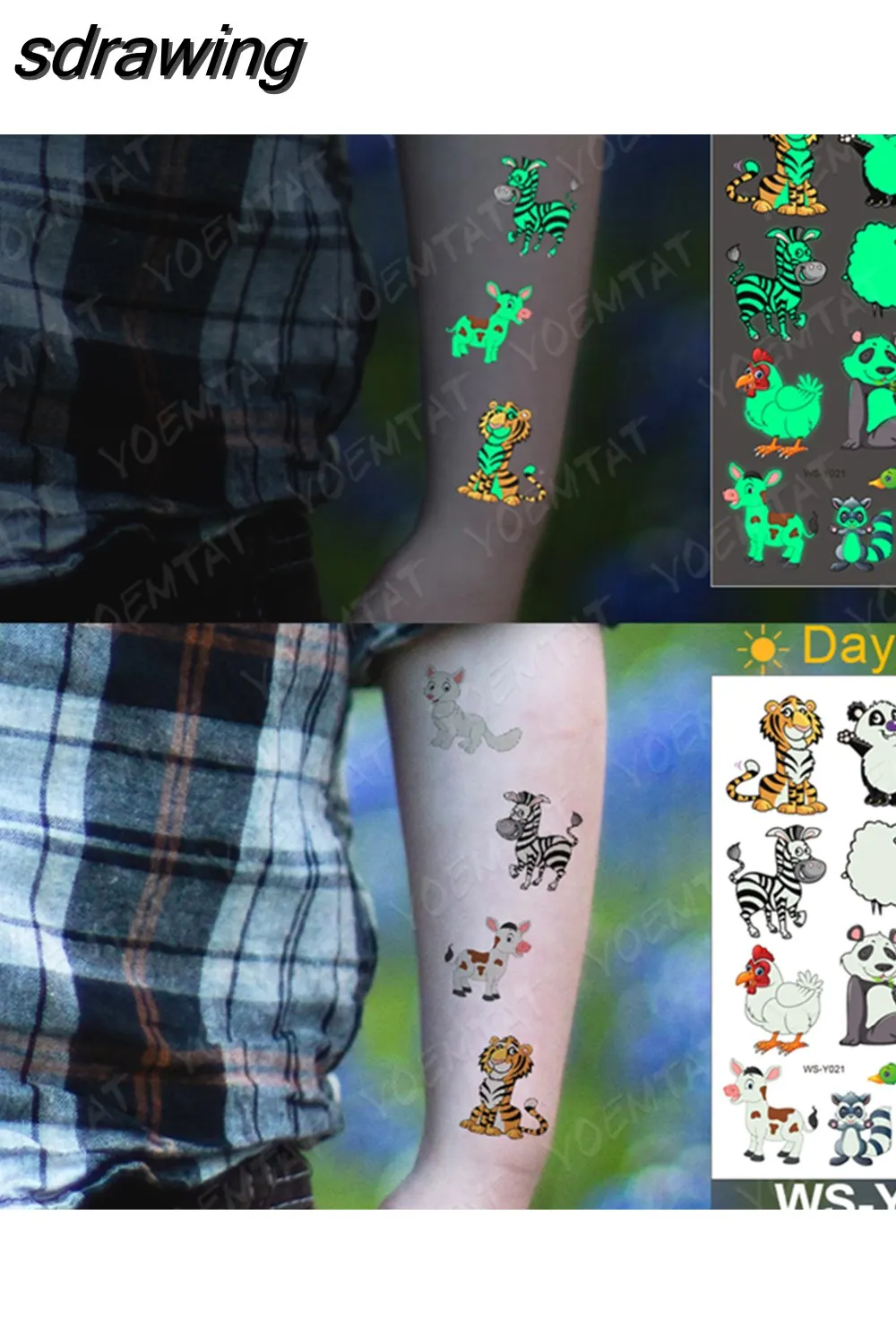 sdrawing Kids Luminous Waterproof Temporary Tattoo Stickers Cute Husky Poodle Corgi Dog Glowing Tatoo Arm Flashing Tatto Girl
