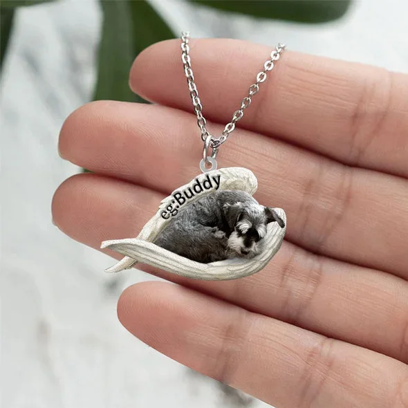 Personalized Schnauzer Sleeping Angel Stainless Steel Necklace