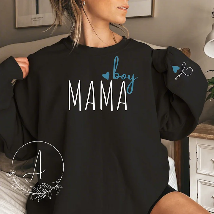 Custom Boy Mama Sweatshirt with Kid Name, Personalized Mom Of Boys Hoodie