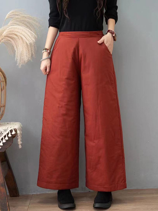 Vintage Simple Loose Wide Leg Keep Warm Padded Pants