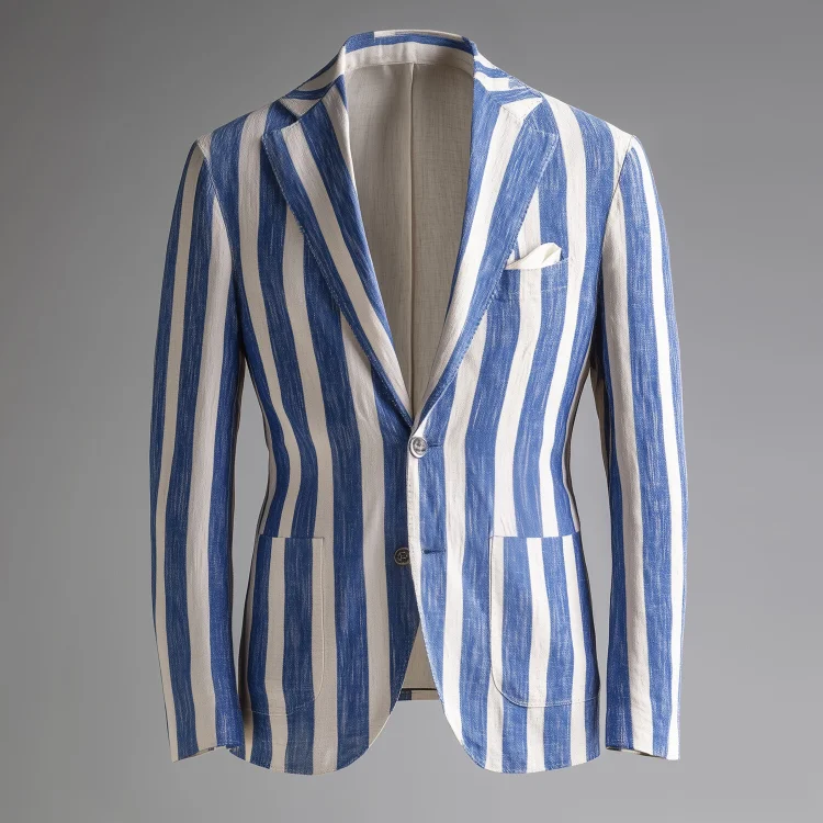 Okaywear Notched Lapel Two Button Patch Pocket Stripes Blazer 
