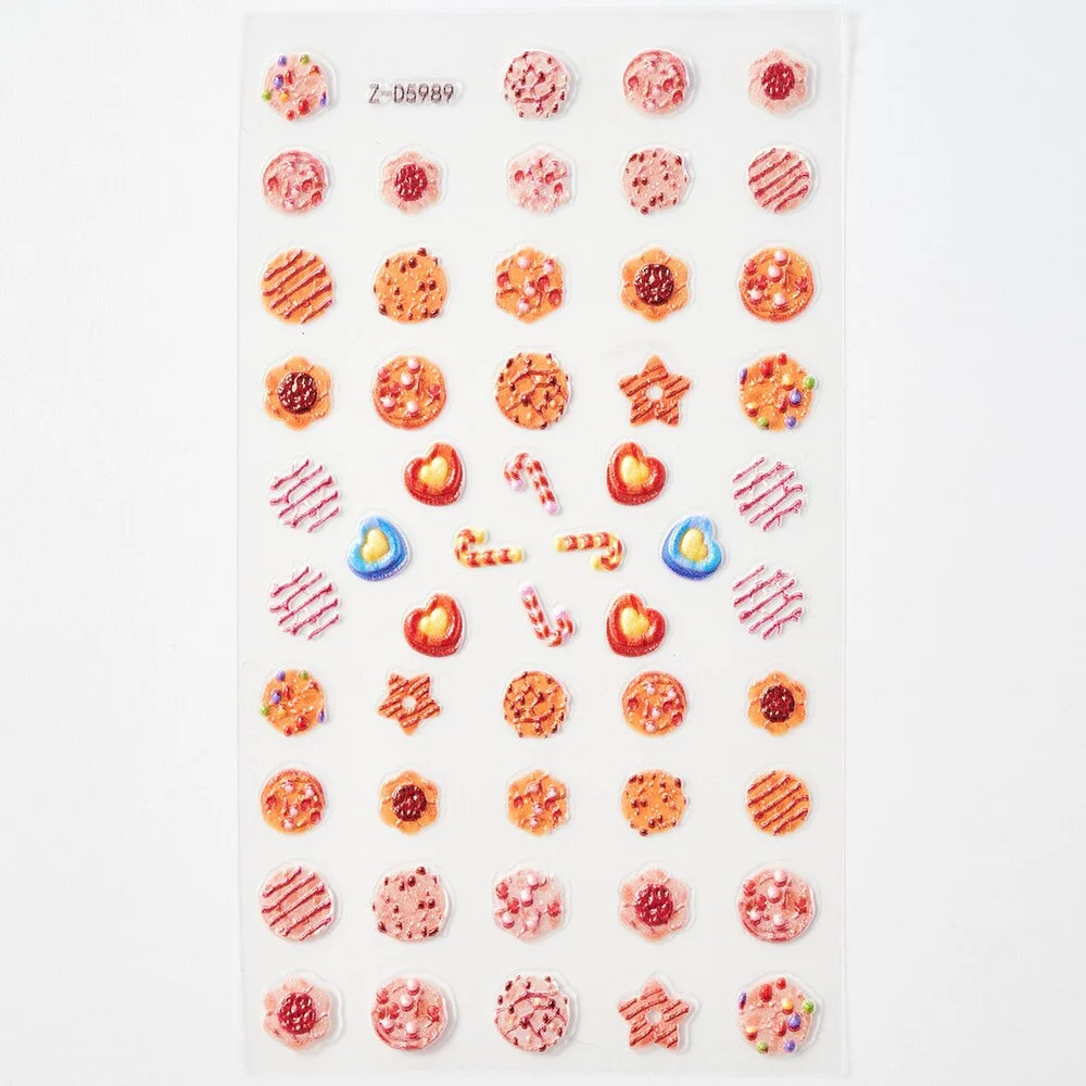 Churchf Embossed Cartoon Stickers 5D Korean Cute Fruit Ice Cream Cake Nail Decals Self Adhesive Back Adhesive Slider Nail Deco FK-6-Nail Inspo