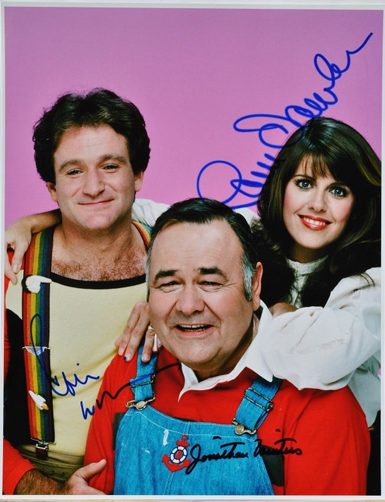 MORK & MINDY CAST Signed Photo Poster painting X3 Robin Williams, Pam Dawber, and Jonathan Winters 11x 14 wcoa