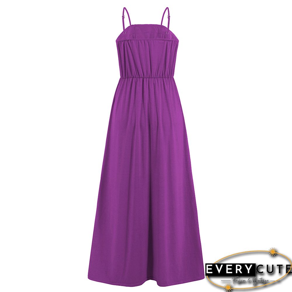 Purple Spliced Lace Trim Spaghetti Straps Dress