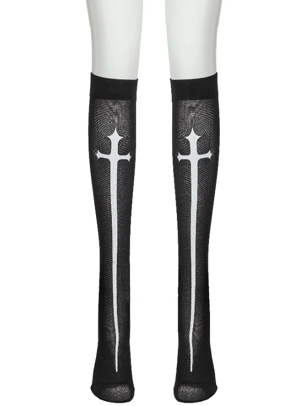 Gothic Statement Printed Color Block Stockings