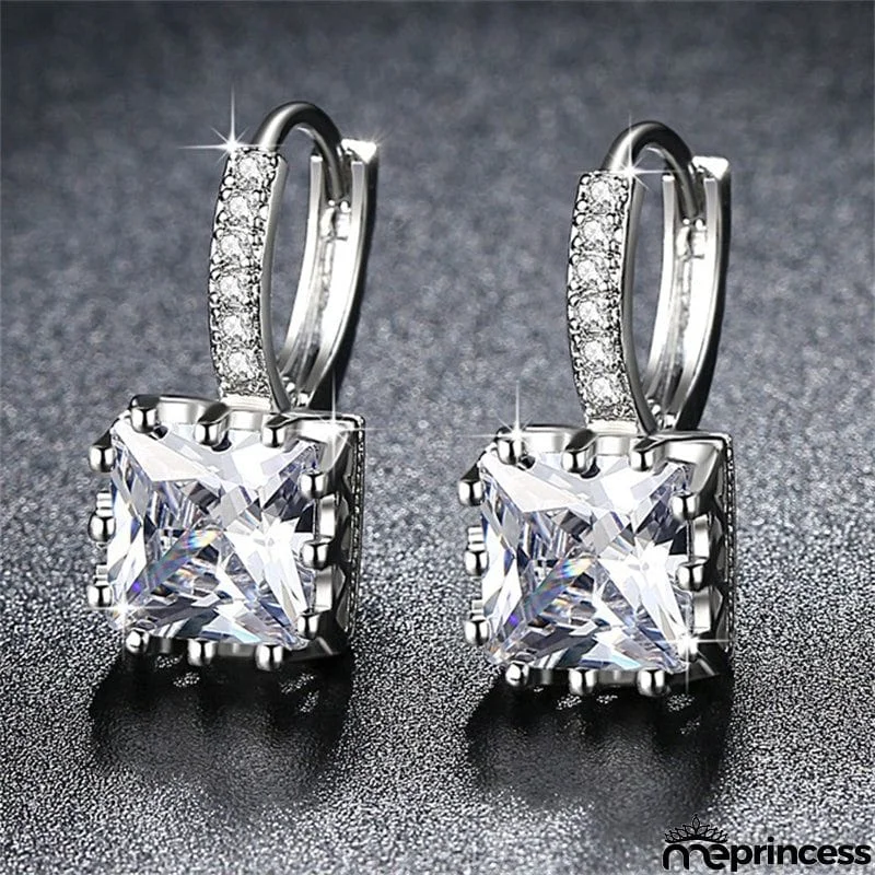 Fresh Multi Color Creative Square Silver Earrings For Women