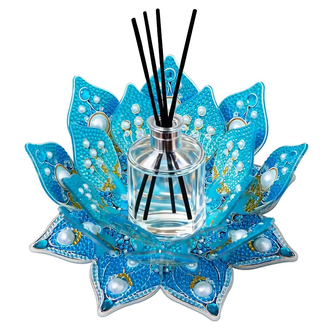 Lotus DIY Diamond Art Painting Kits of Candle Holder Diamond Painting Candle Holder Kit Diamonds Paintings Candlestick Holder Kit for Aromatherapy & Home Decor (Blue)
