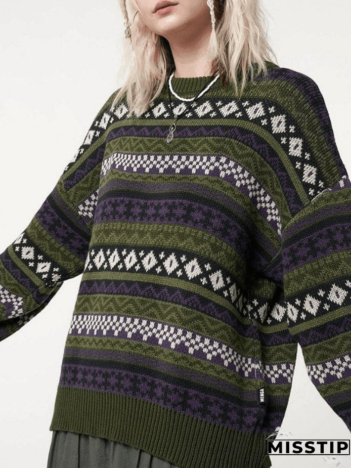 Long Sleeve Vintage Jacquard Sweater