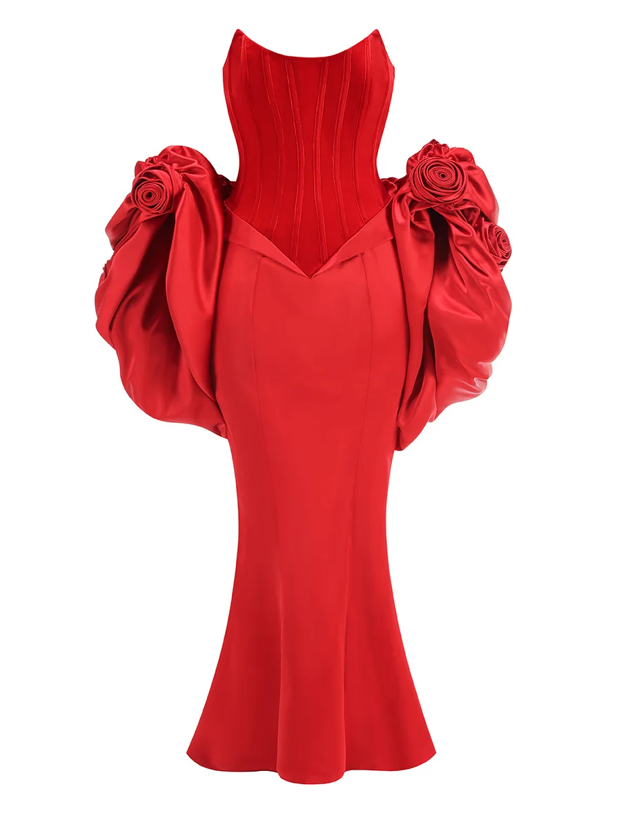 Woherb 2025 Spring And Summer Women's Velvet Velvet Dress Flower Dress Dress Dress