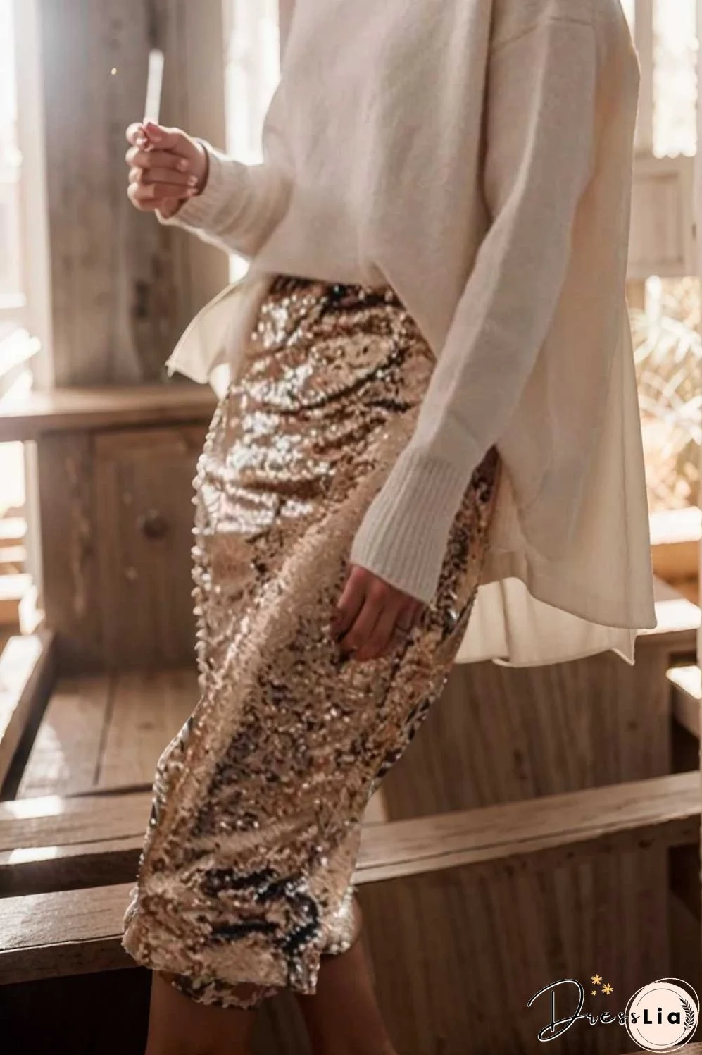 women s skirts sequined skinny slit midi skirt
