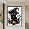 >SALE<Full Embroidery Cotton Thread 11CT Printed Magic Black Cat Cross Stitch 50x65cm