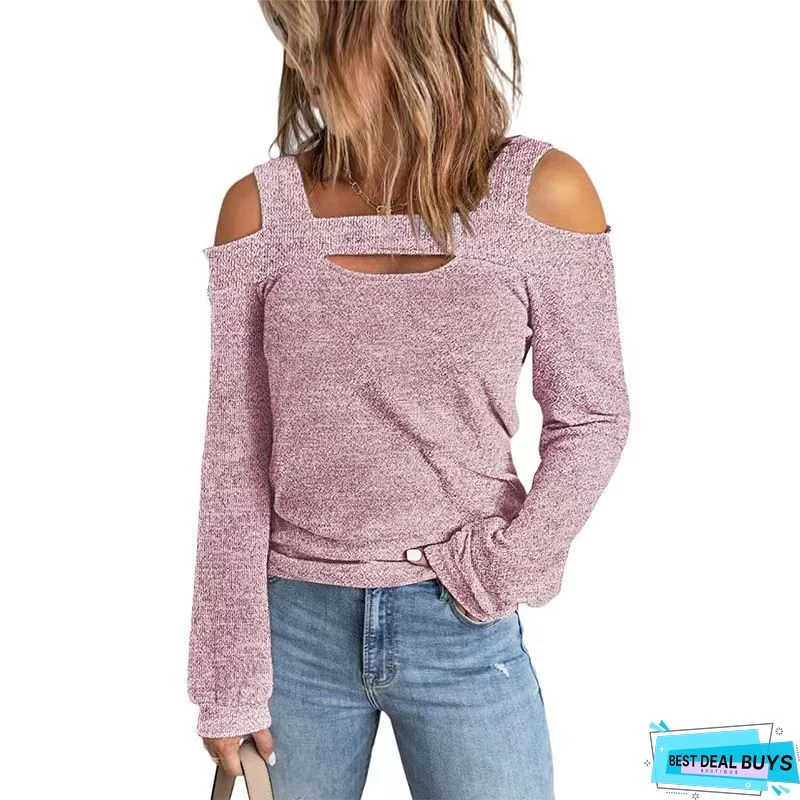 Sexy Strapless Solid Color Casual Long Sleeve Sweater