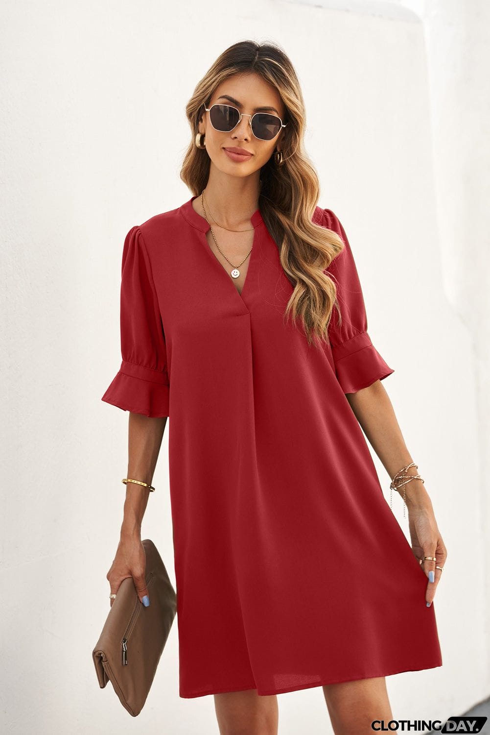 Ruffled Sleeve Shift Dress