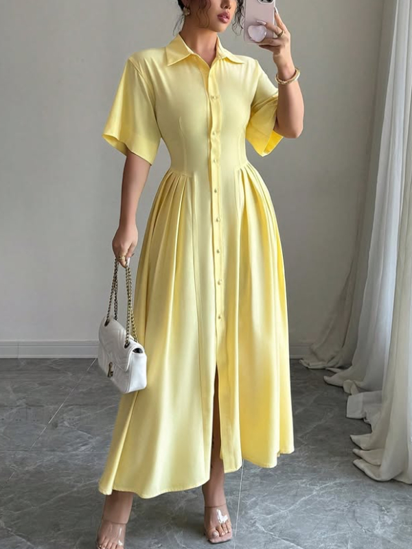 Solid Color Elegant Single Breasted Party Women's Dress