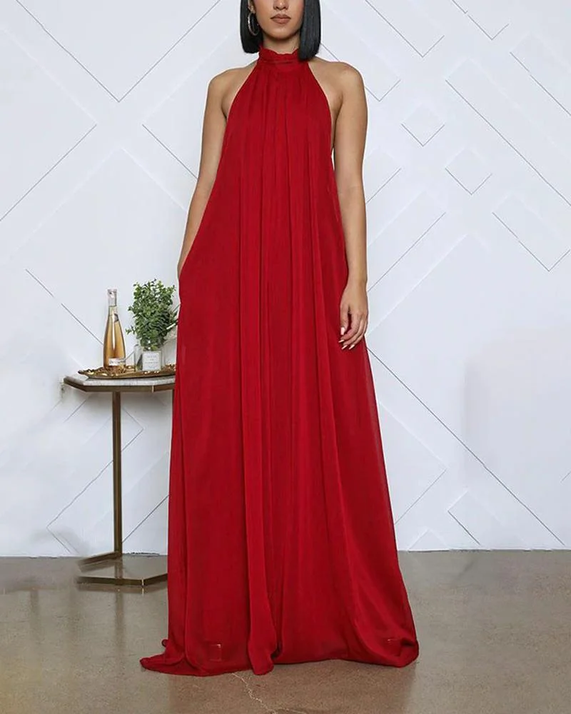 Casual Solid Color Halter Jumpsuit