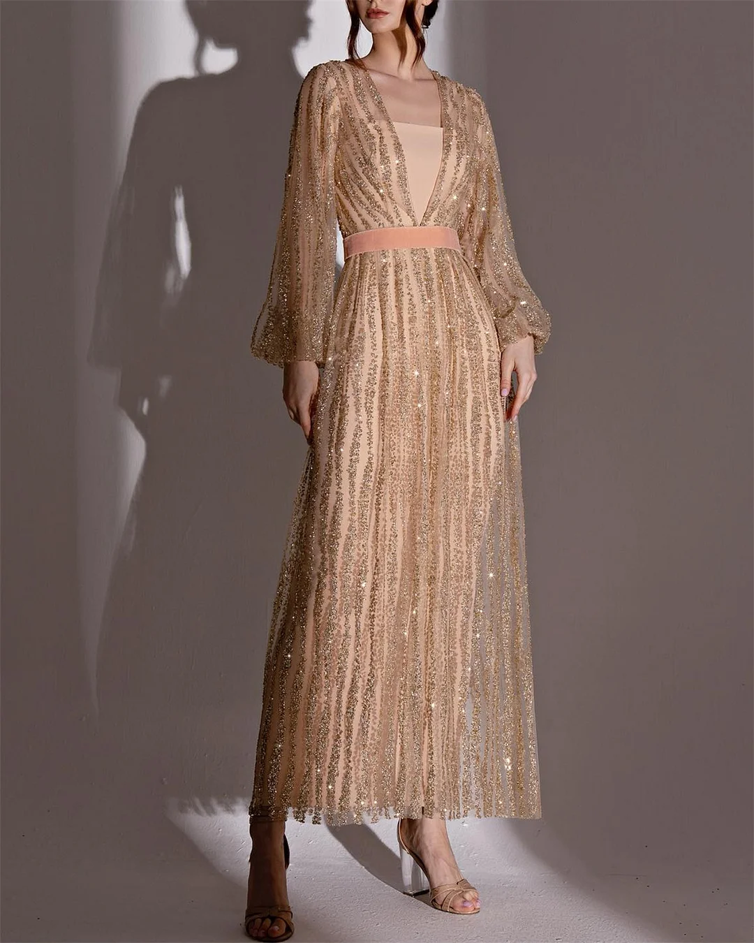 Women's V Neck Long Sleeve Sequin Dress