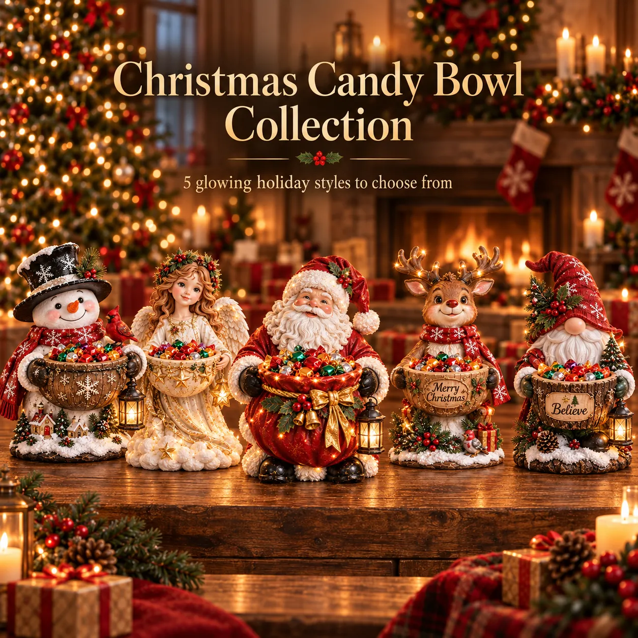 Lighted Christmas Candy Bowl Collection
