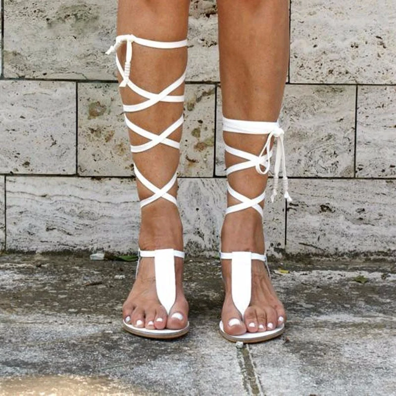 2021 Summer Women Sandals Roman Gladiator Bandage Sandals Knee Flats Slides Fashion Women Shoes Girls Beach Shoes Plus Size