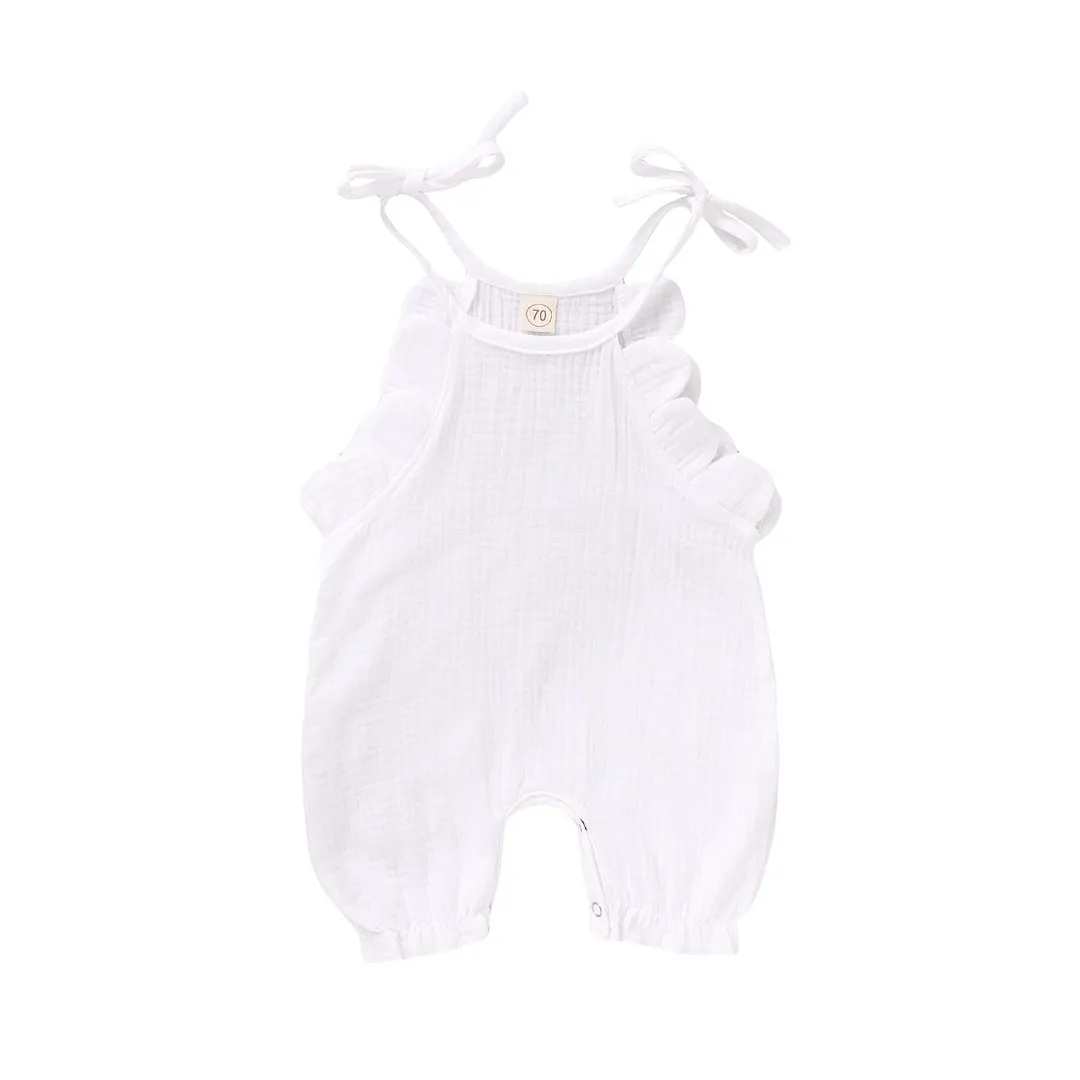 2020 Baby Summer Clothing Newborn Toddler Baby Girl Clothes Ruffled Sleeveless Solid Romper Jumpsuit Cotton Linen Outfit