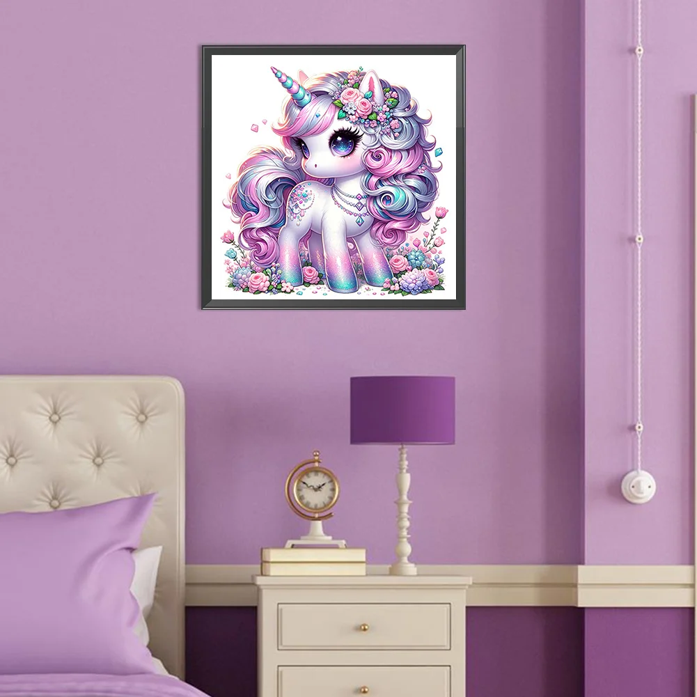 Full Square Diamond Painting 35*35cm - Black And White Unicorn