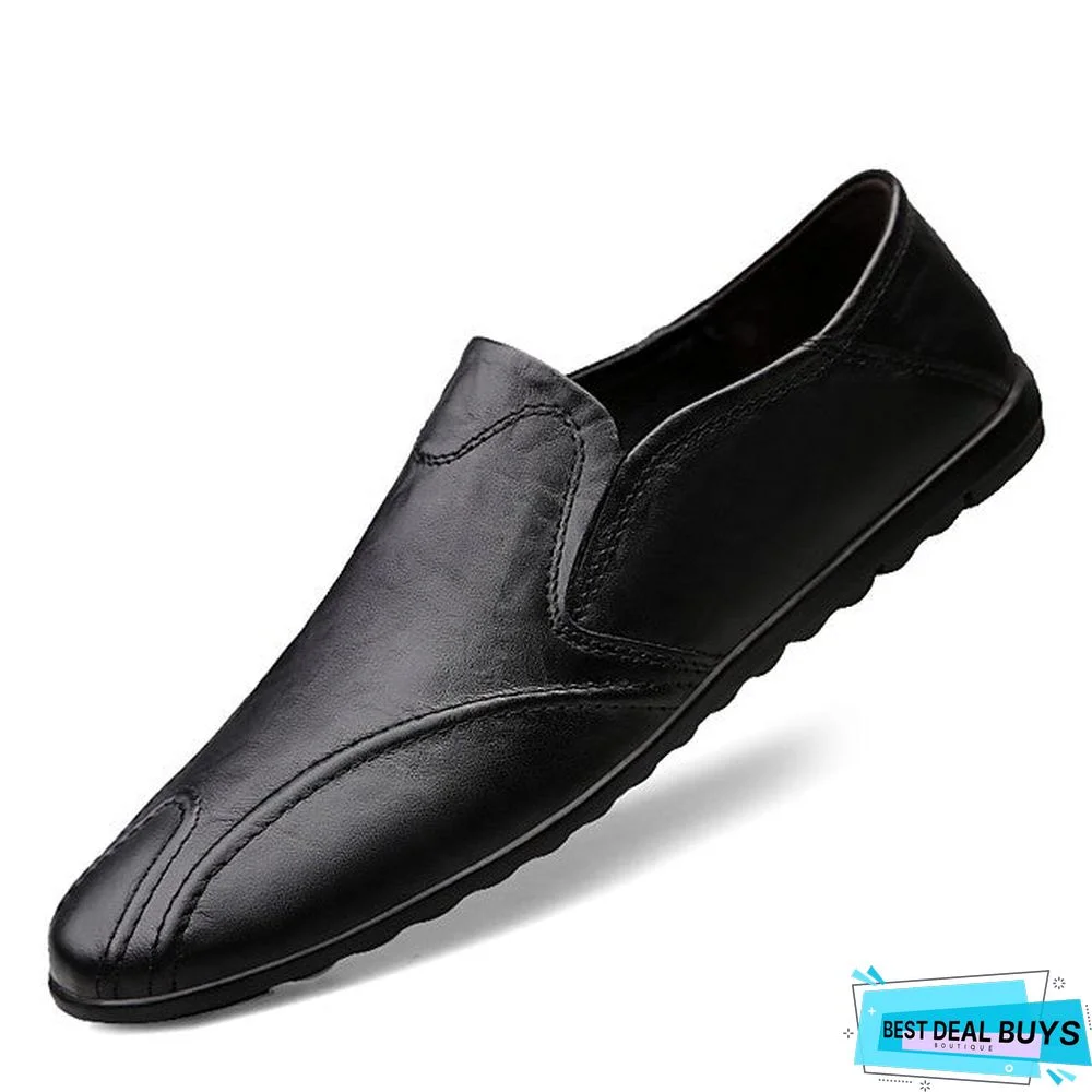 Men's Leather Shoes Pigskin Fall & Winter Casual Loafers & Slip-Ons Wear Proof Light Brown / Dark Brown / Black