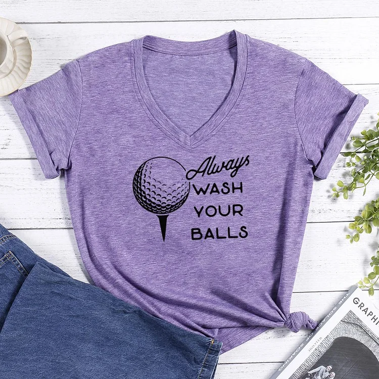 Always Wash Your Balls Funny V-neck T Shirt-Annaletters
