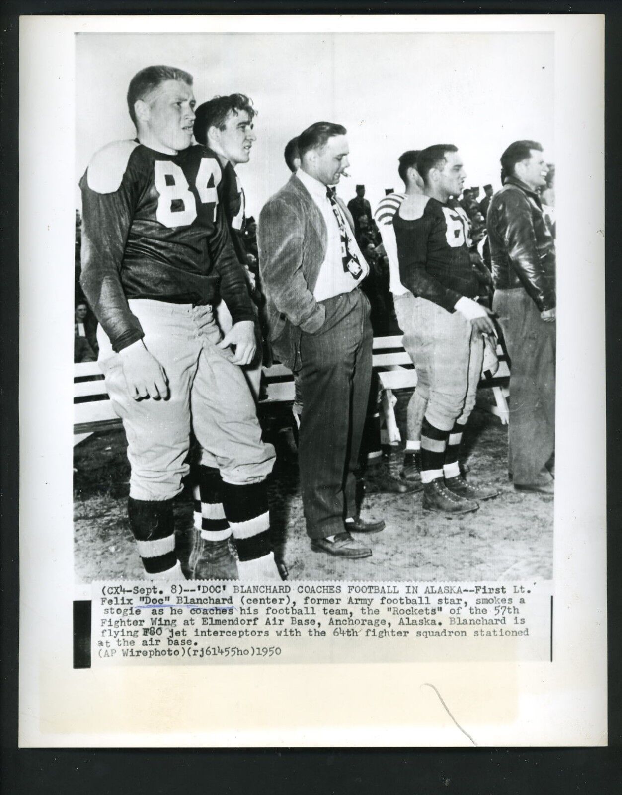 Doc Blanchard coaches 57th Fighter Wing Rockets 1950 Press Photo Poster painting Elmendorf Base