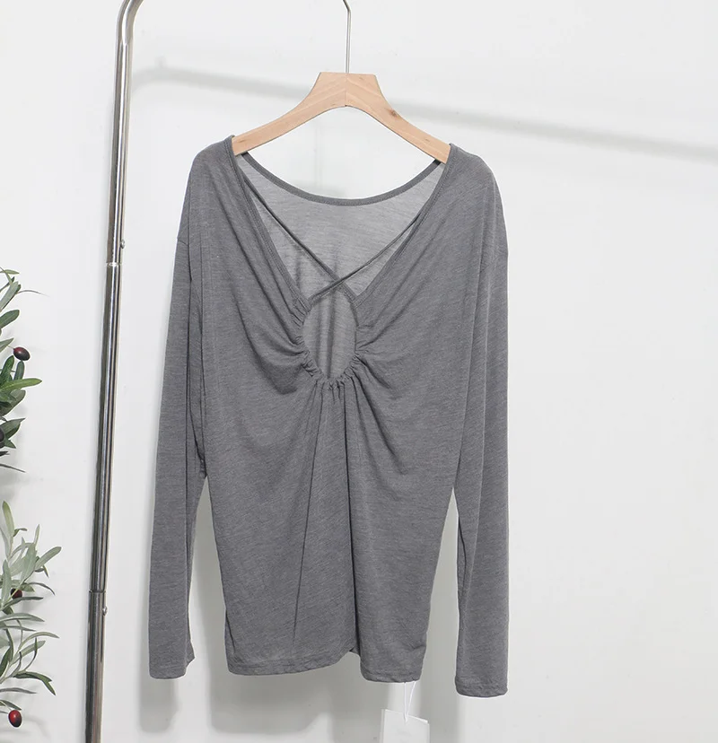 Brownm Real Shot Tiansi Mask Bare Back Long Sleeve Sunscreen Back Cross-Section Thin T-Shirt Shirt Top Woman 85830