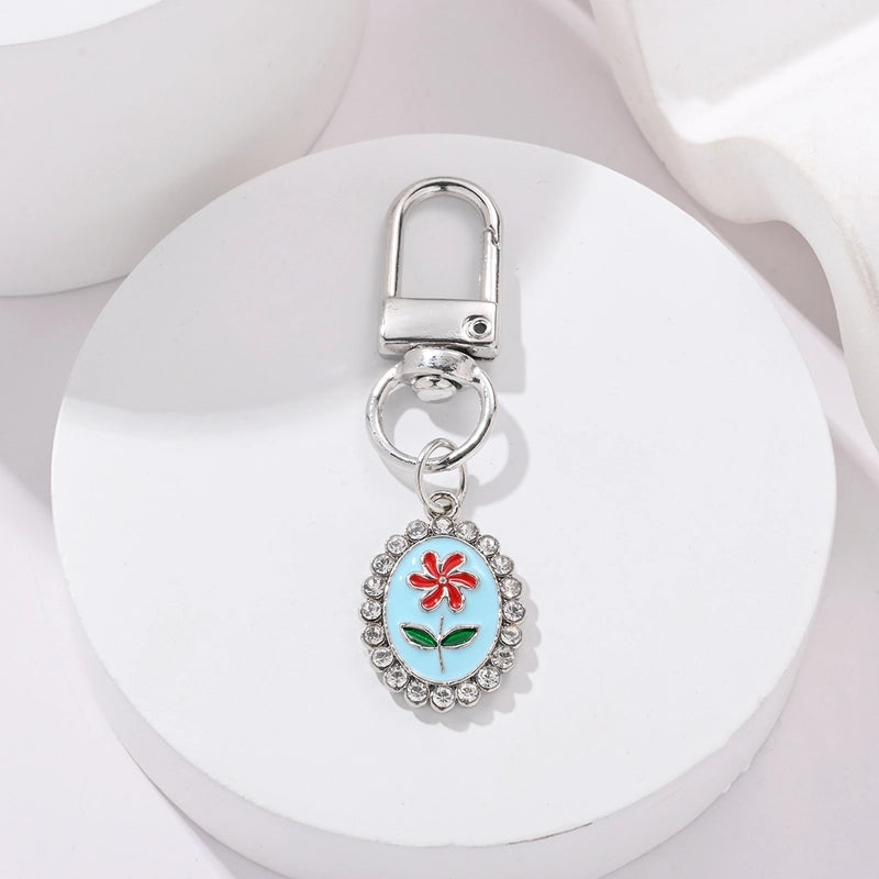 IG Style Elegant Sweet Flower Alloy Enamel Inlay Rhinestones Bag Pendant Keychain