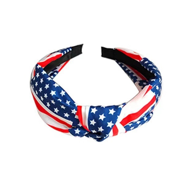 Cross-border United States New Fabric Hairband Knotted Wide-brimmed Hairband Five-pointed Star Stripe Pressure Shampoo Joker