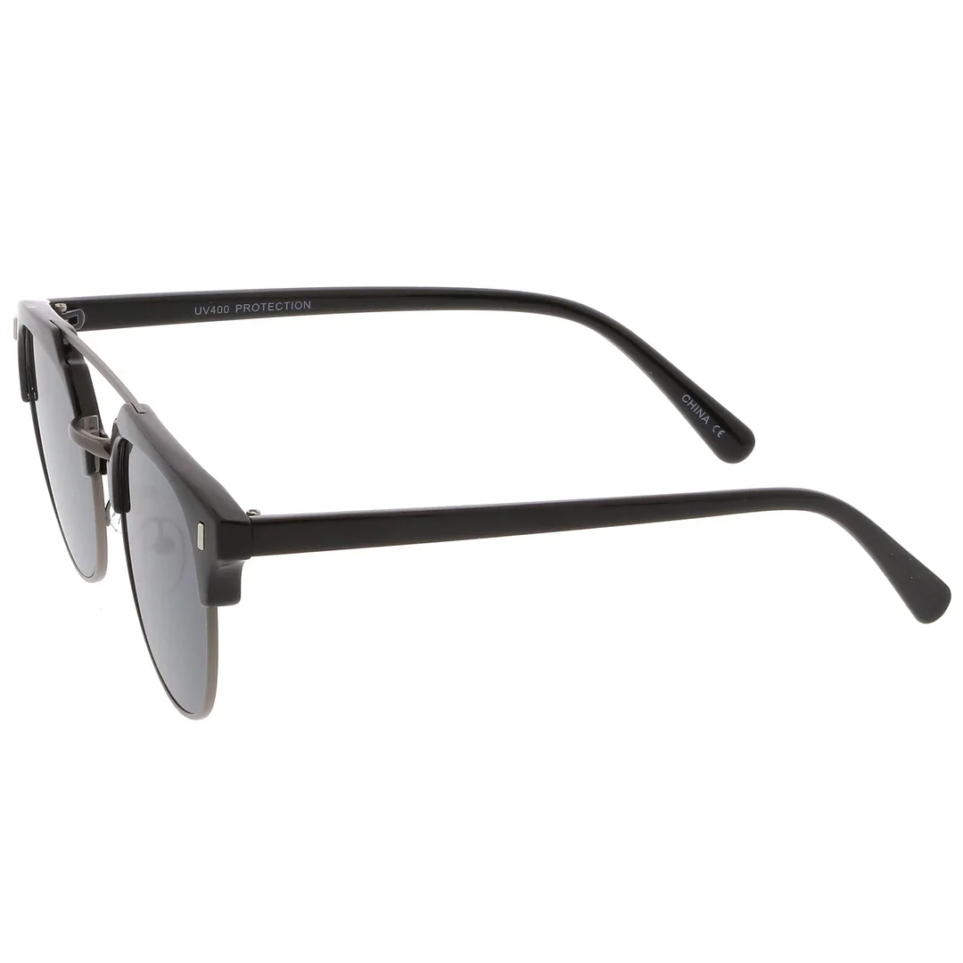 Classic Horn Rimmed Crossbar Round Flat Lens Half Frame glasses 50mm