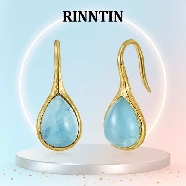 Natural Aquamarine Gold Drop Set Noble Earrings