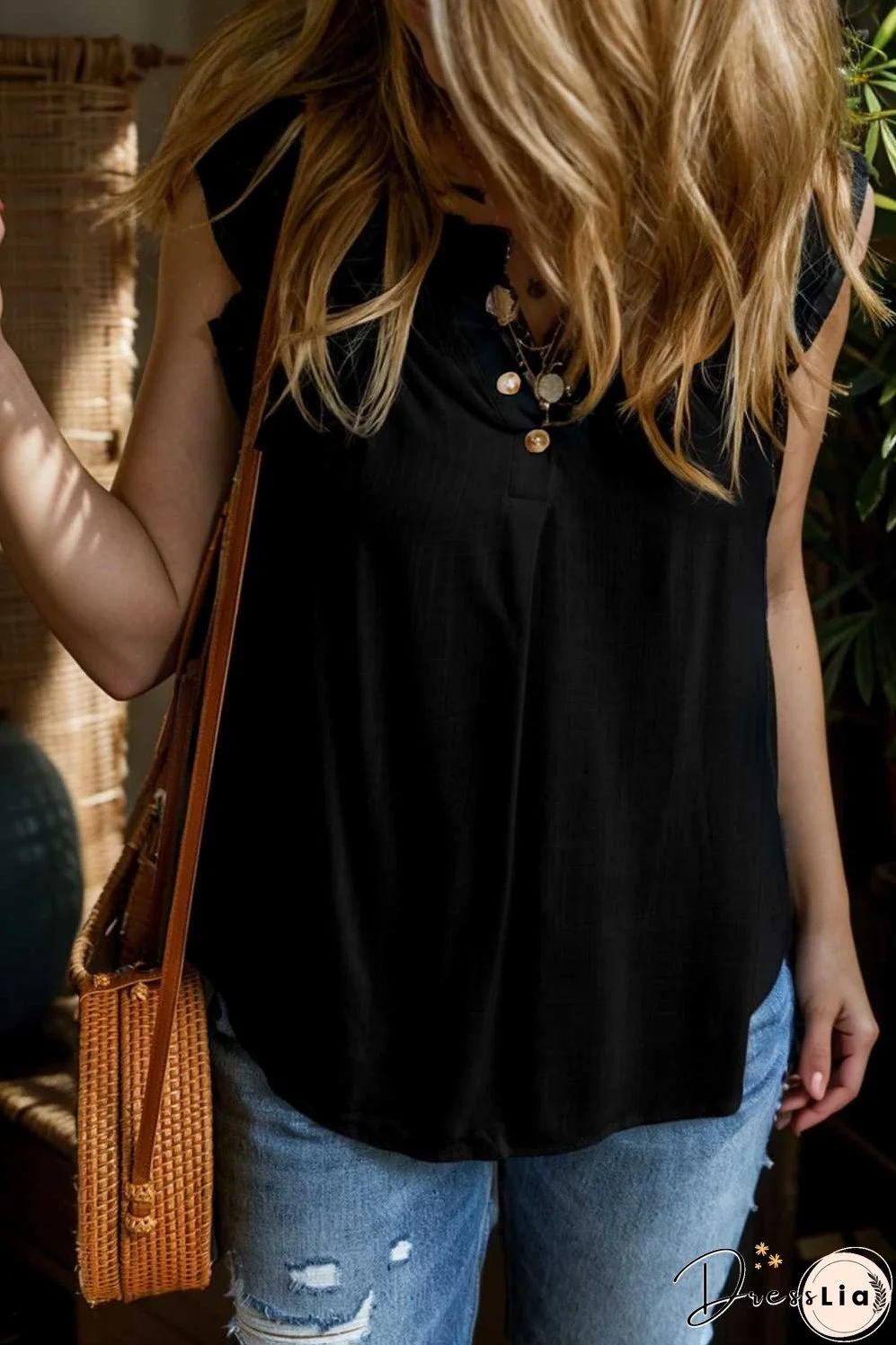 temperament commuter ruffle stitching v neck pullover sleeveless vest