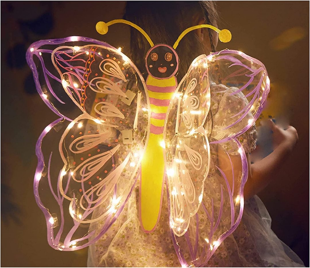 Light Up Butterfly Fairy Wings LED Transparent DIY Painting Fairy Wings for Girls Halloween Birthday Party Cosplay