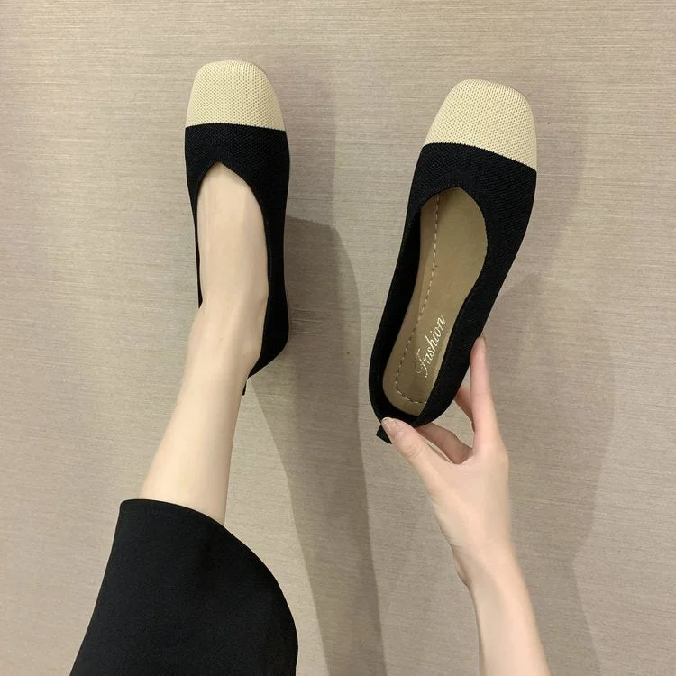 2020 NEW Women Slip On Flat Loafers Patchwork Square Toe Shallow Ballet Flats Shoes knitting Casual Flat Shoes Ballerina Flats