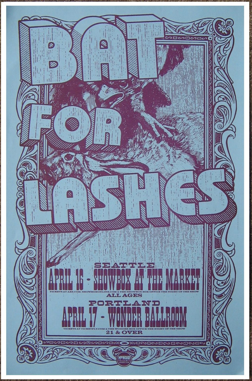 BAT FOR LASHES 2013 Gig POSTER Seattle Portland Oregon Concert