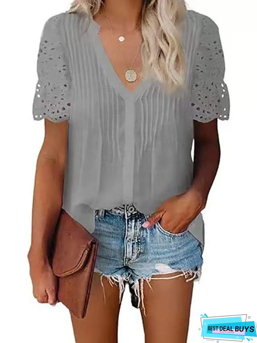 Women's Going Out Blouse Plain Lace Patchwork V Neck Tops Elegant Casual Basic Top White Black Blue