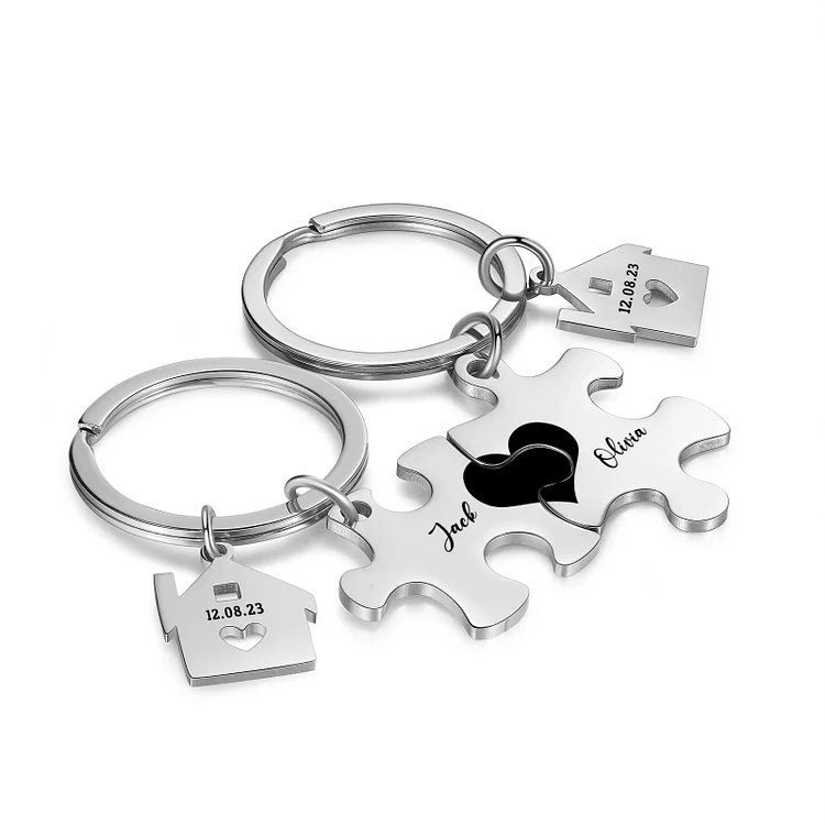 Kettenmachen Personalisierte 2 Namen & Datum Puzzle Metall Schlüsselanhänger