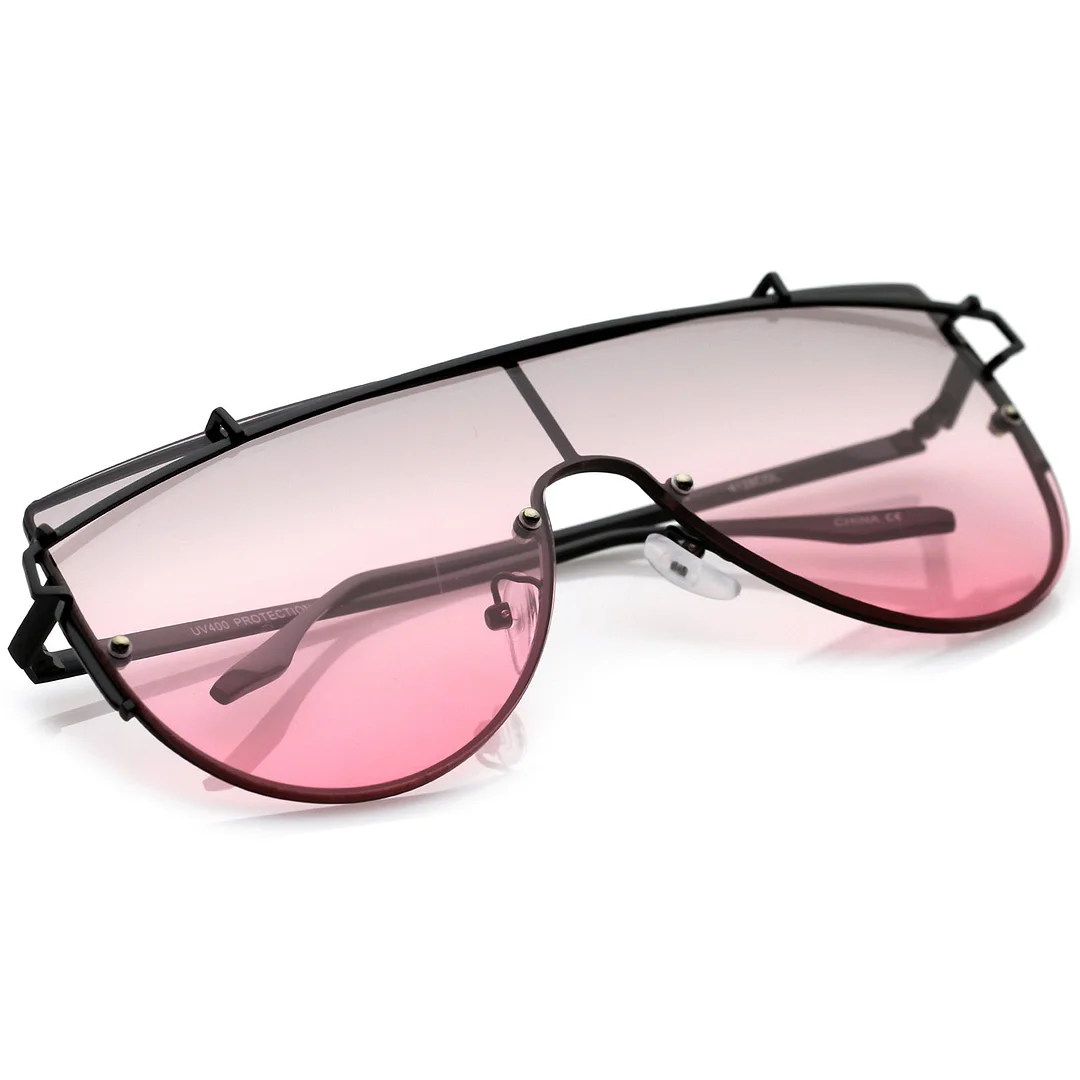 Futuristic Rimless Metal Crossbar Gradient Colored Mono Lens Shield glasses 61mm