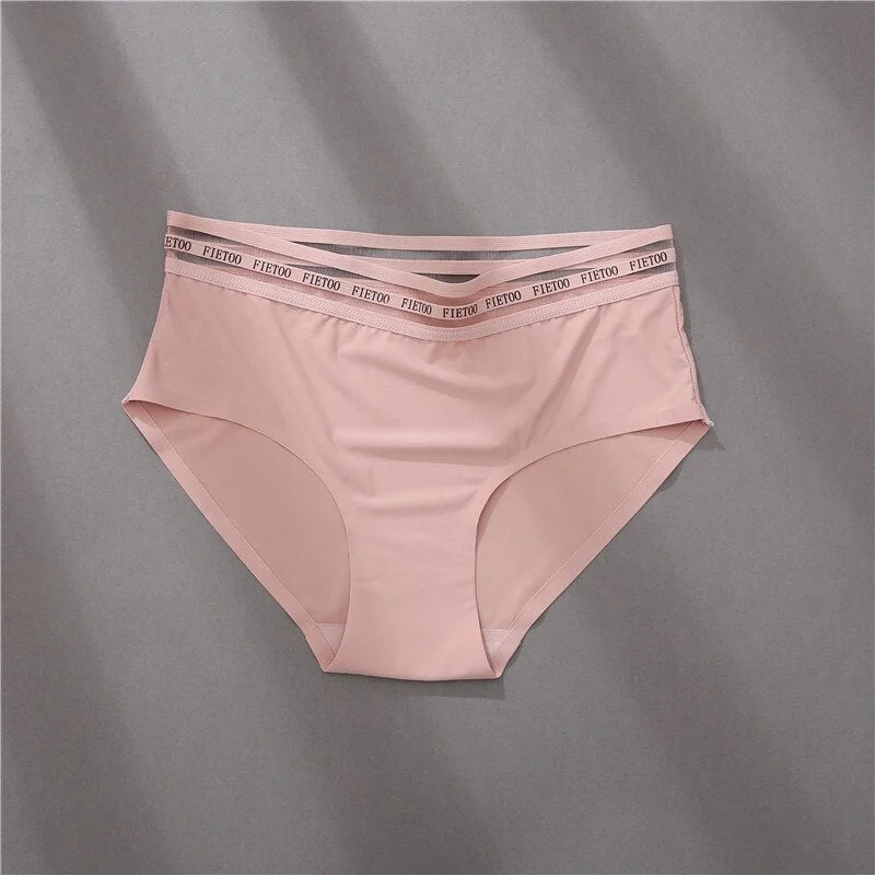 FINETOO L-2XL Seamless Underwear Women Fashion Letter Patchwork Panties Ladies Mid-Rise Briefs Hollow Underpants Soft Lingerie