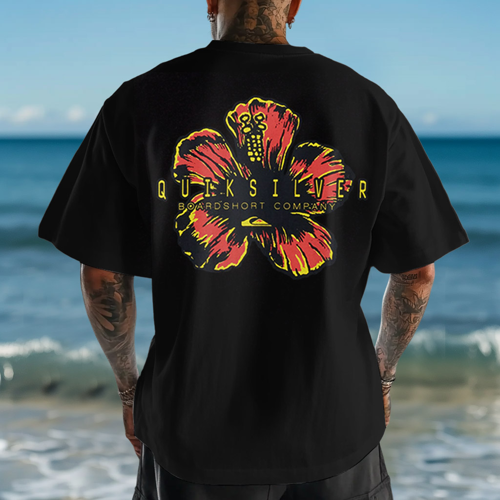Unisex Quiksilver Hibiscus Surf Print Short Sleeve Oversized T-shirt / TECHWEAR CLUB / Techwear