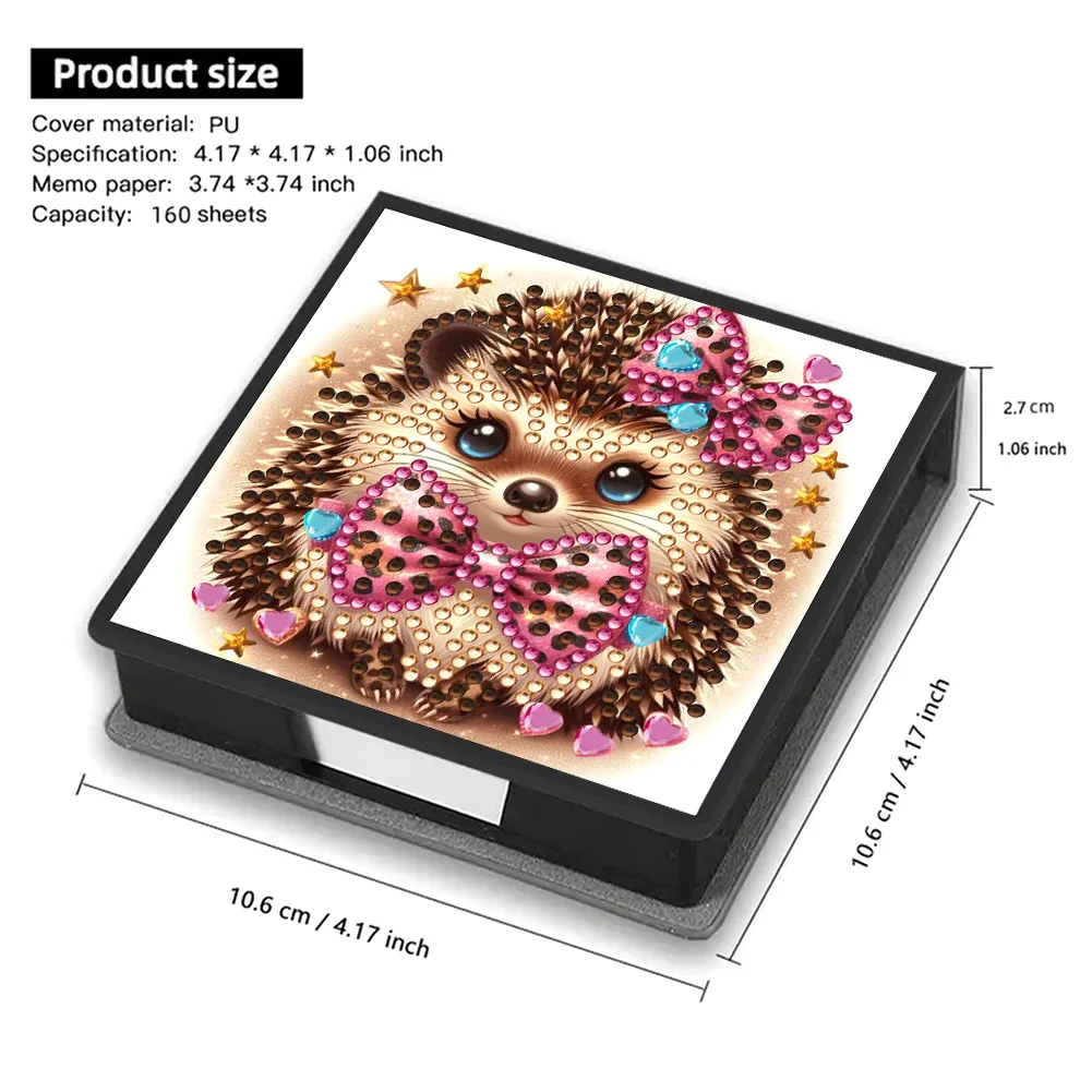 PU 5D Diamond Painting Kit Note Box DIY Diamond Art Notepad Box (Hedgehog)