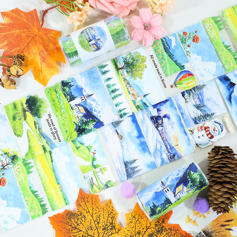 PET 테이프 - 80mm*200cm 빈티지 시즌 식물 꽃 풍경