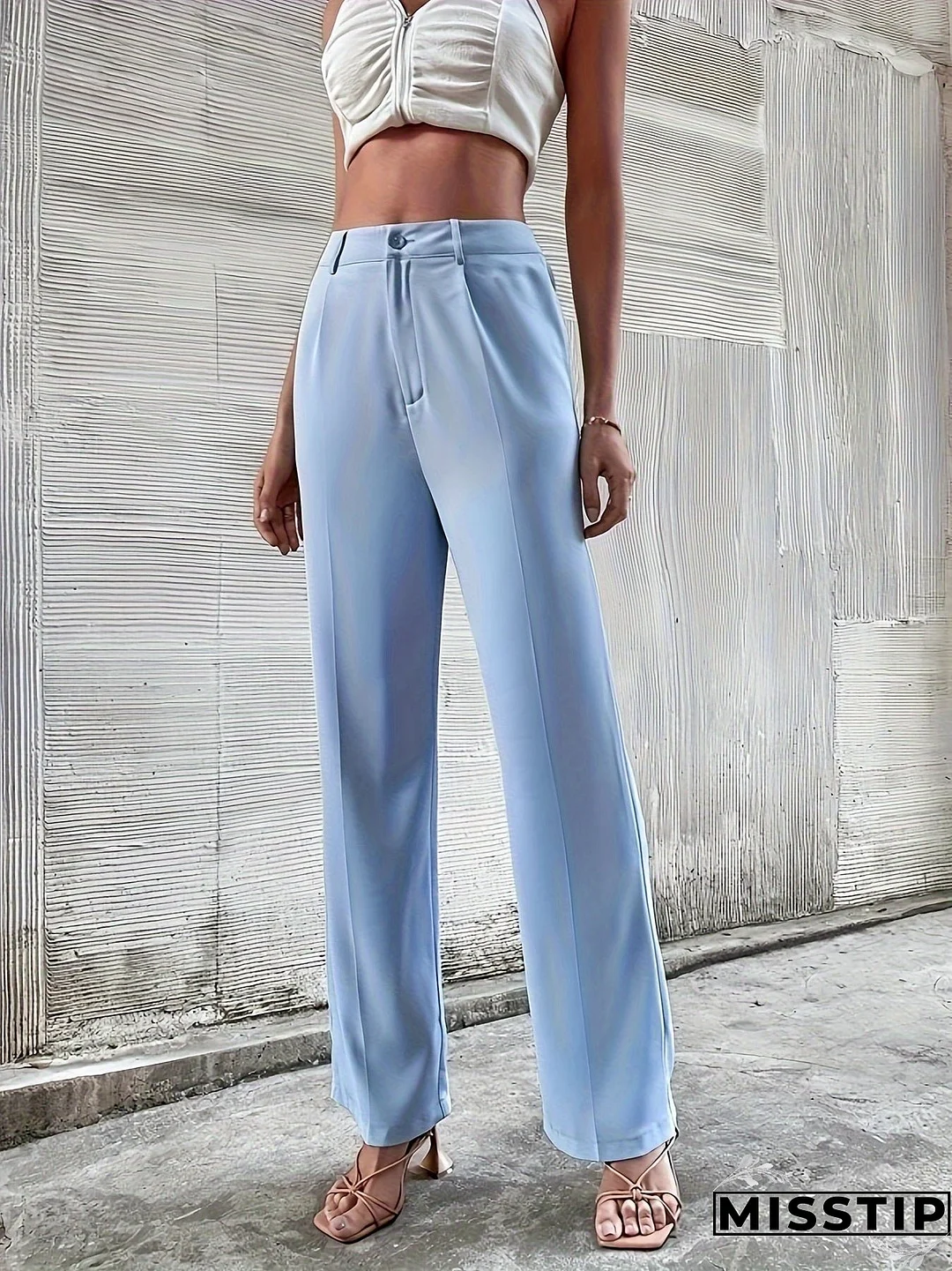 Solid Straight Leg Pants, Elegant Button High Waist Pants For Spring & Fall, Women's Clothing