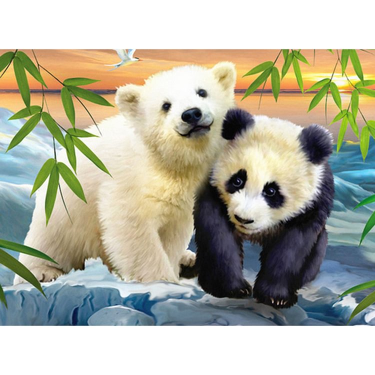 Point de croix estampillé 11ct - ours polaire et panda (36*46cm)