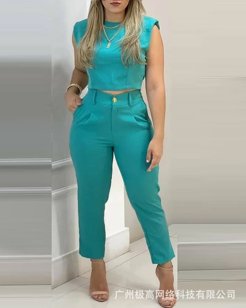 Women's 2021 new summer blue casual suit