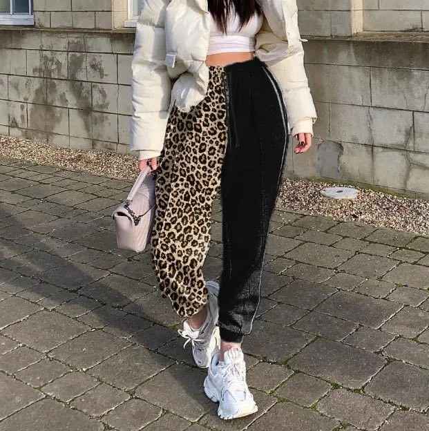 Pants Women Fashion High Waist Wide Leg Sweatpants Autumn Streetwear Casual Elastic Patchwork Joggers Woman Soft Trousers